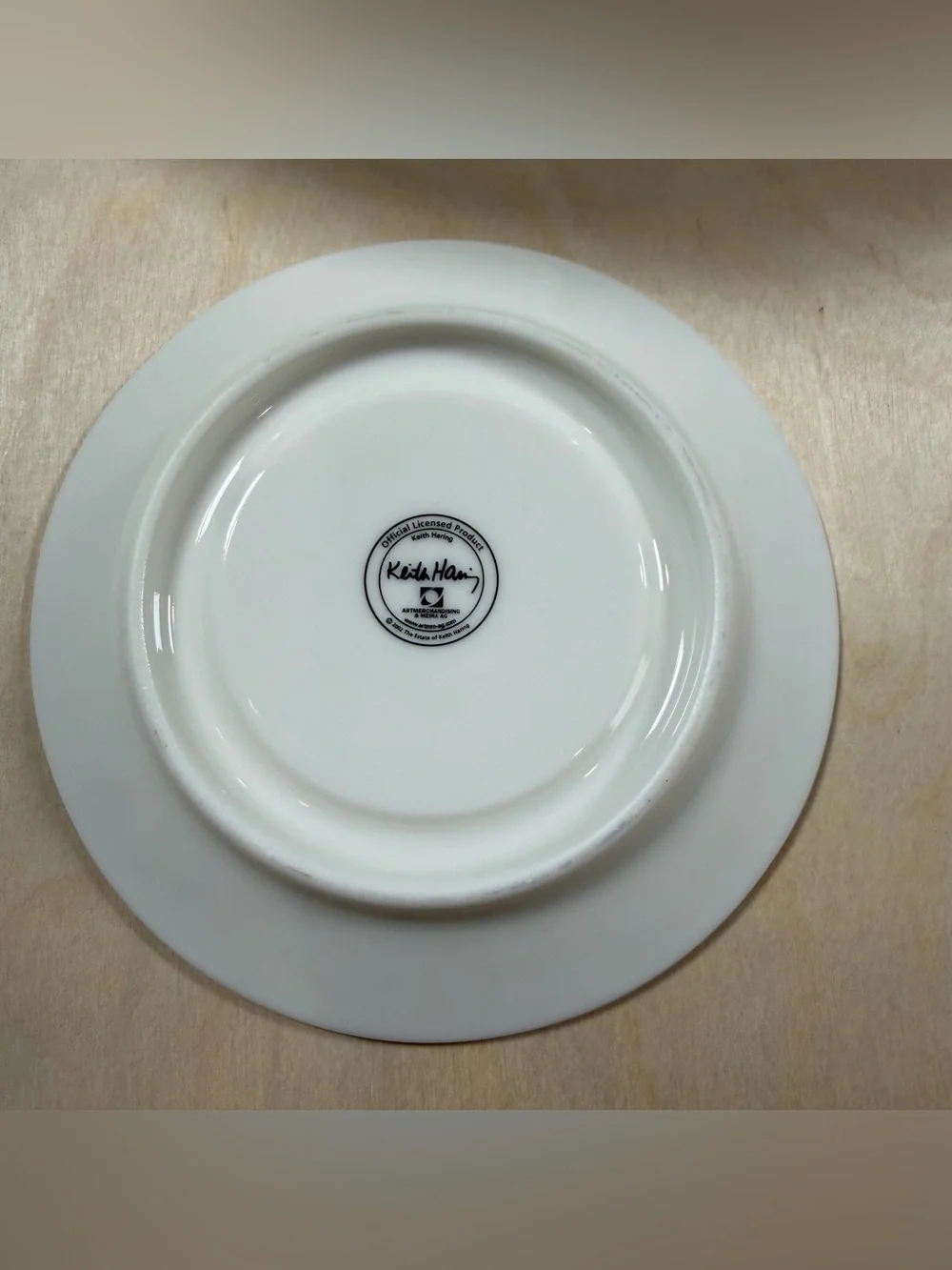Set Of 2 Keith Haring White Porcelain Coffee Saucers With Black Rim